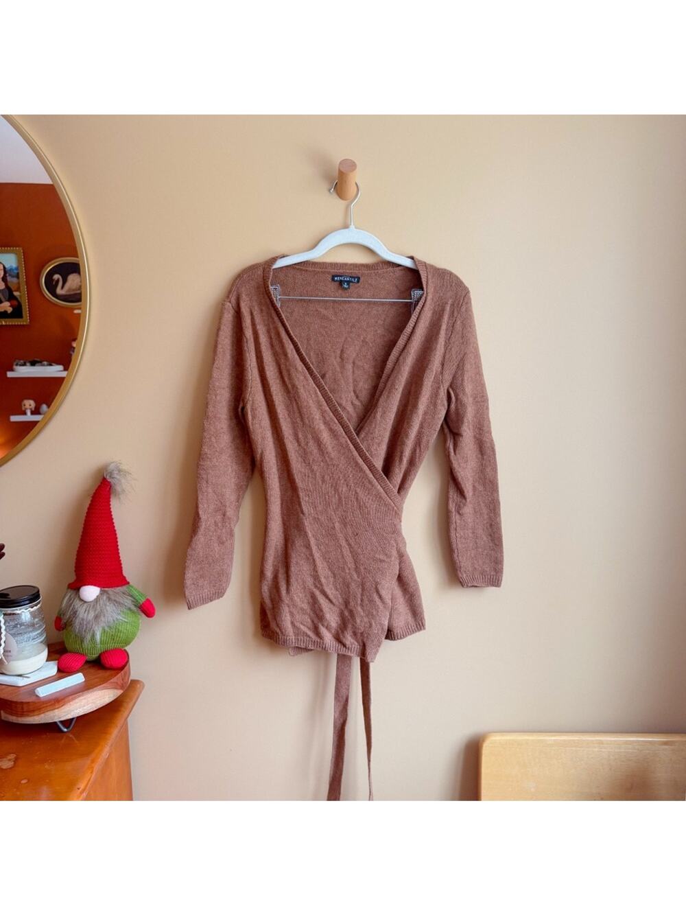 J.Crew Mercantile Brown Wrap Sweater Tie Waist Wool Blend Size S